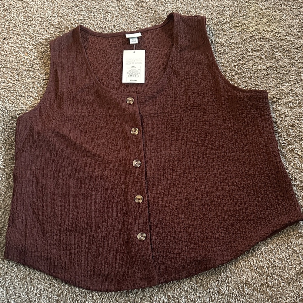 a new day Rich Brown Button-Down Sleeveless Top
